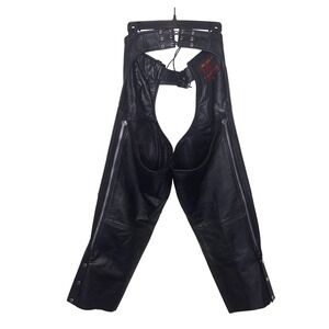 Hot Leathers Black Leather Motorcycle Chaps Unisex Size S Buckle Biker Cosplay